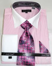  Mens Fashion Dress Shirts and Ties Pink Pencil Stripe Colorful Mens Dress