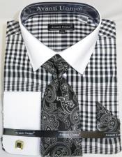  Mens Fashion Dress Shirts and Ties Black Colorful Plaid - Checker Pattern