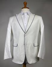  Style#-B6362 Mens White and Black Trim Linen Blazer - Sport Coat