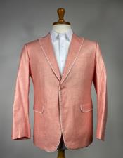  Style#-B6362 Mens Peach - Salmon Color Trim Lapel Linen Blazer - Sport