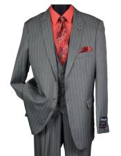  Mens Black Big and Tall Grey Pinstripe Vested Suit