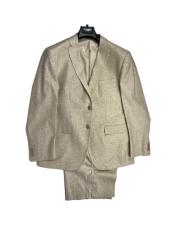  Tan - Sand Color Mens Linen Fabric Summer Business Suits With Shorts