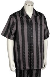  Speckled Stripes Short Sleeve 2pc Walking Suit Set - Grey/Black