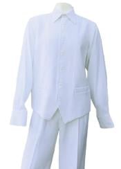  White Button Fastening Long Sleeve 2pc Walking Suit