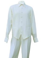 Off White Dual Pocket Accents Long Sleeve 2pc Walking Suit