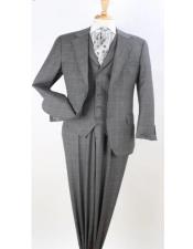  King Mens 3pc 100% Wool Fashion Suit - Double Breasted Vest