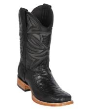  Los Altos Boots Ostrich and Deer Wide Square Toe Black