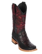   Los Altos Boots Ostrich and Deer Wide Square Toe Black Cherry
