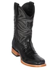  Los Altos Boots Caiman Belly and Deer Wide Square Toe Black