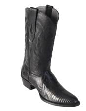  Los Altos Boots Lizard Teju R-Toe Black Cowboy Boots