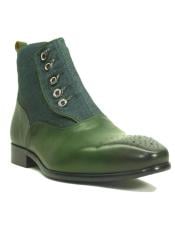  Mens Green Dress Shoes Mens Carrucci Button-up Denim Zip Boots Emerald