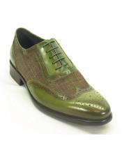  Plaid Leather Wingtip Oxford Olive
