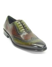  Hand Paint Wingtip Medallion Oxford Olive/Brown
