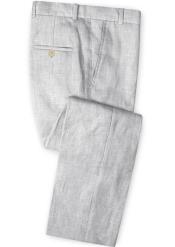  Mens Linen Fabric Pants Flat Front Light Gray