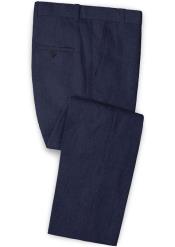  Mens Linen Fabric Pants Flat Front Dark Blue