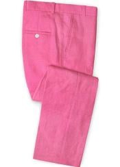  Mens Linen Fabric Pants Flat Front Neon Pink