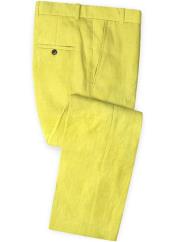  Mens Linen Fabric Pants Flat Front Safari Yellow