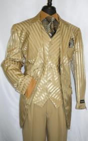  Mens Tan - Gold 5 Button Vest Church Business Suit