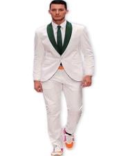  Green Wedding Suit Mens White and Green Lapel Suit - Tuxedo Vested