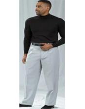  Poplin Fabric Pacelli Big and Tall Wide Leg Pants Silver 810030
