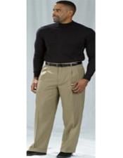  Poplin Fabric Pacelli Big and Tall Wide Leg Pants Khaki 810033