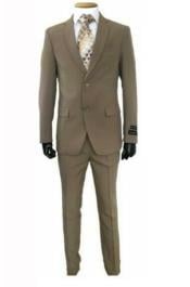  Dark Olivish Taupe - Tan Suit 2 Button Flat Front Pants