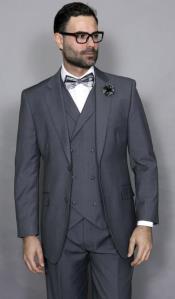  Classic Fit Suit Mens Charcoal 100% Double Breasted Suit - Wool