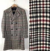  Houndstooth Six Button Front Double Breasted Wool Overcoat