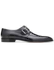 Mens Belvedere Black Genuine Ostrich Shoes-Mens Buckle Dress Shoes