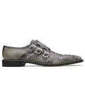  Mens double monk strap shoes Mens Belvedere Gray Shoes-Mens Buckle Dress Shoes