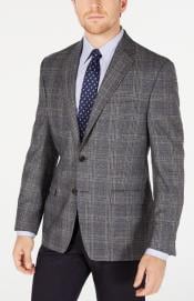  Style#-B6362 Mens Plaid Windowpane Checker Slim Fit Blazer Grey - Wool