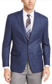  Style#-B6362 Mens Plaid Windowpane Checker Slim Fit Blazer Blue