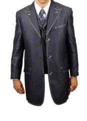  Style#-B6362 Mens Navy Denim luxurious fashion 3 piece suit 