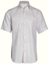  Mens Linen 2-Pocket  Short Sleeve Dress Shirt