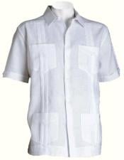  Mens 4-Pocket Short Sleeve Pleated Guayabera Shirt