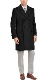  Mens Double Breasted  Peacoat Black