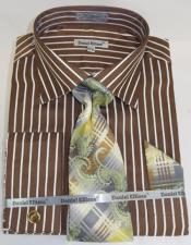  Mens Fashion Dress Shirts and Ties Brown PinStripe Colorful Mens Dress Shirt