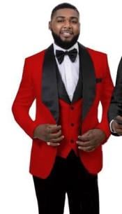  Mens 1 Button Front Red Tuxedo