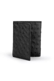  Mens Full Quill Ostrich Trifold Black