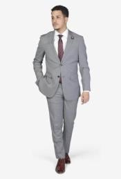  Mens 2-button Slim Fit Suit Light Grey - Wool