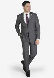  Mens Medium Grey Flap pockets Slim Fit Suit - Wool