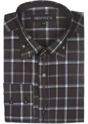  Patterned Dress Shirt - Mens Brown Fashion Plaid High Collar Shirt With