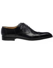 Mens Ferrini Brand Shoe Mens Black Color Italian Alligator Cap Toe Oxford Style Shoes