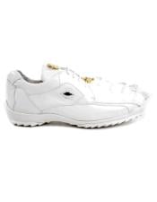  Mens Leather Lining Genuine Caiman Crocodilus and Soft Calf White