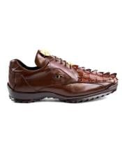  Mens Leather Lining Genuine Caiman Crocodilus and Soft Calf Brown