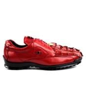  Mens Leather Lining Genuine Caiman Crocodilus and Soft Calf Red