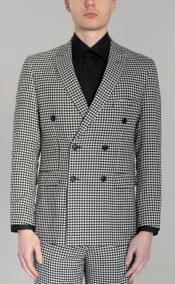 Mens Black and White Large Houndstooth Double Breasted Suit