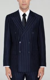  Mens Navy Blue Wide Pinstripe Double Breasted Suit