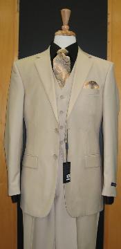   

SKU#RE133 Two Button Three Piece Sand ~ Beige Khaki Color Flat Front three piece suit

