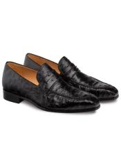  Mezlan Black Color Ostrich Skin Penny Loafer Style Shoes